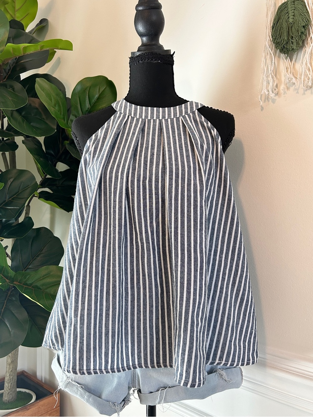 Altar'd State Navy and White Striped Halter Dress